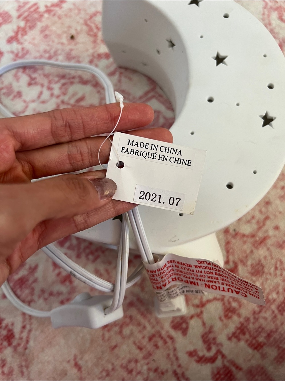 Cost Plus World Market White Crescent Moon Night Lamp with Star Cutouts - Picture 3 of 6